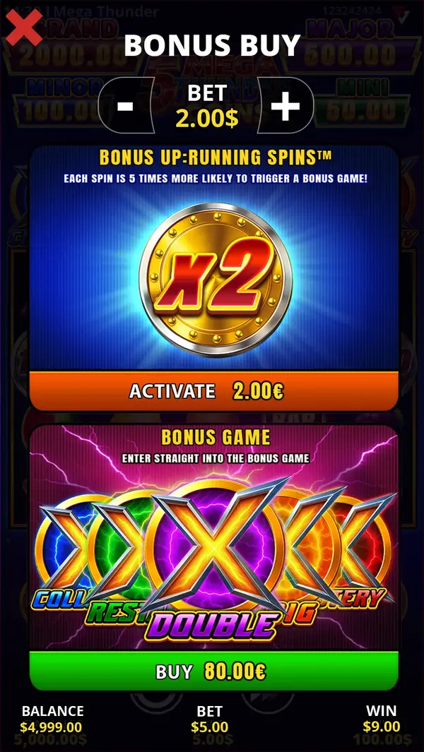 5 Mega Thunder Coins mobile — Running Wins bonus