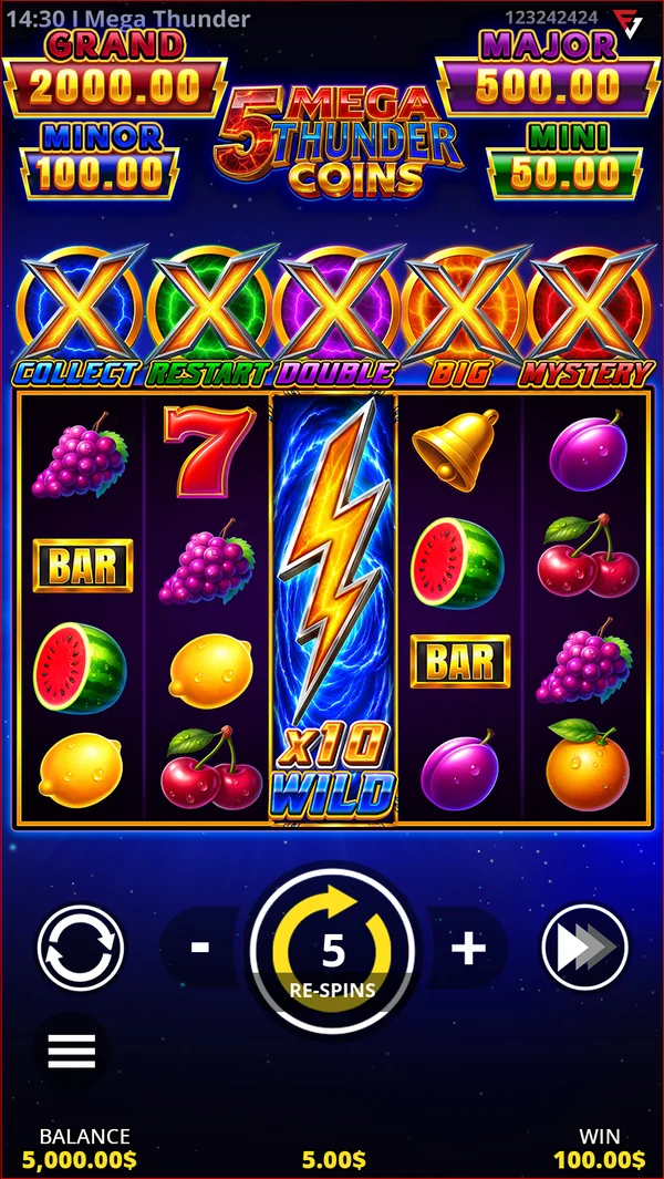 5 Mega Thunder Coins mobile — Free Spins round