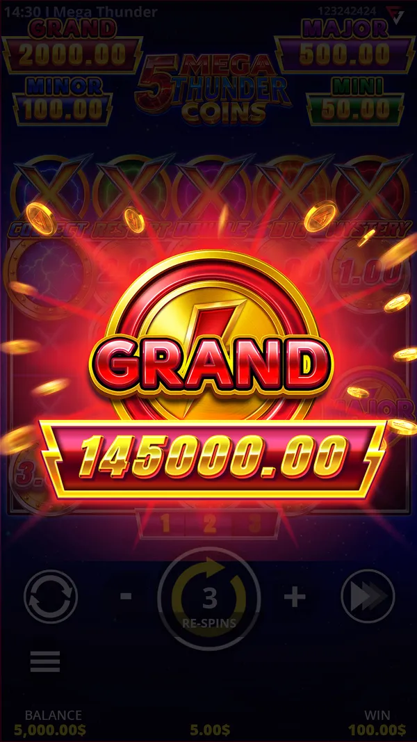 5 Mega Thunder Coins mobile — Grand Jackpot win